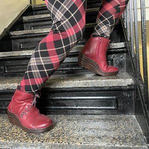 Bionica Red Leather Corset-Laced Wedge Booties